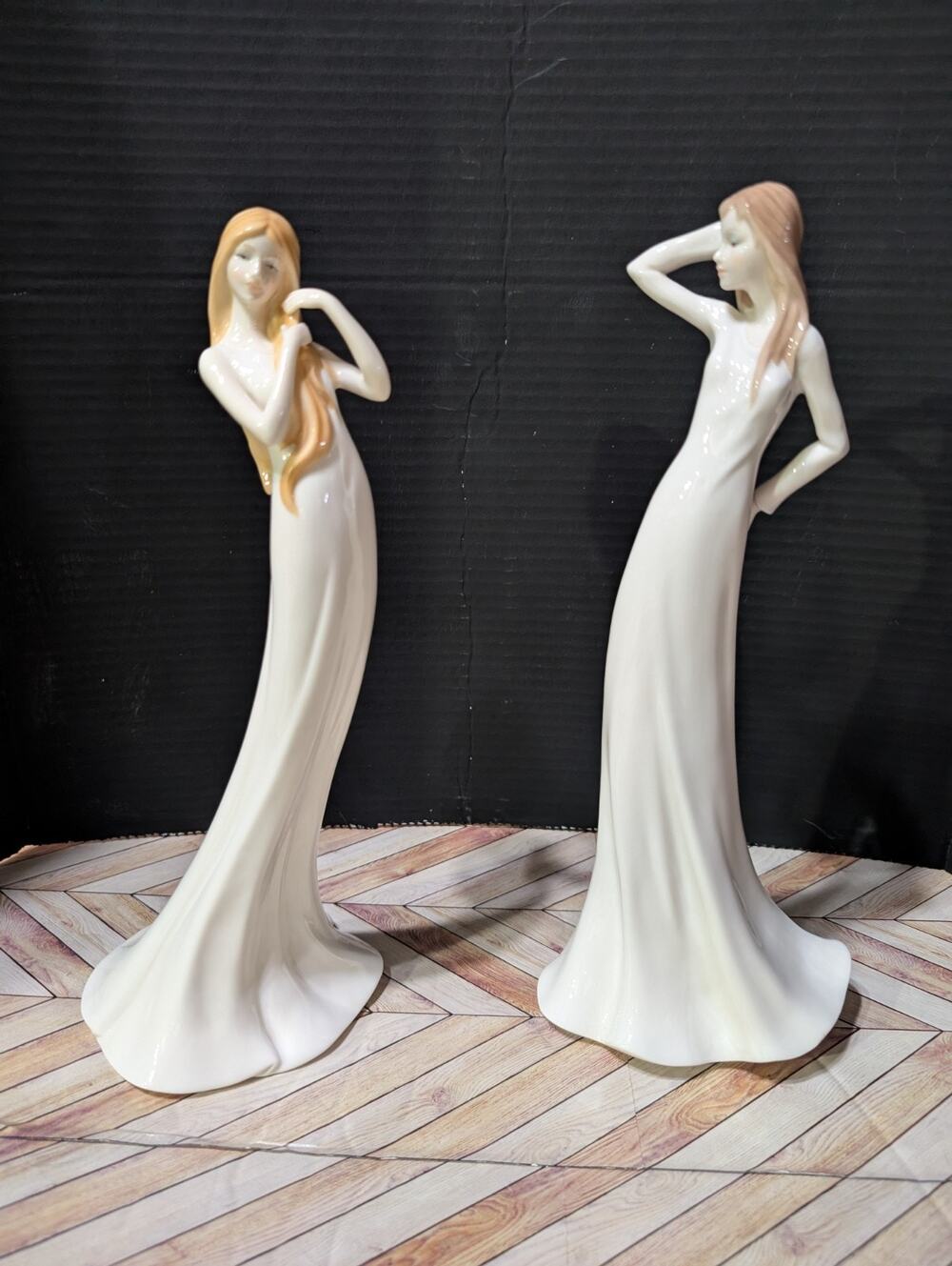 Unicorn Studio Fine Porcelain 12.25 inch Standing Lady Girl Figurines Set Of Two